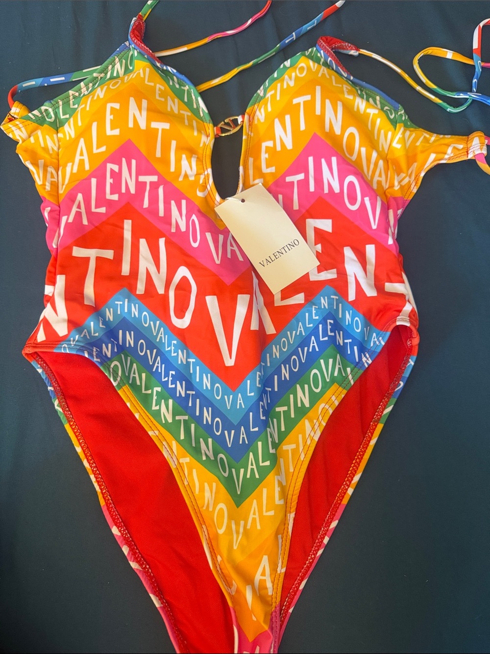 Valentino Multicolor Logo Chevron One-Piece Swimsuit